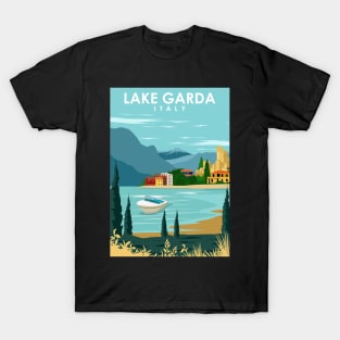 Lake Garda Italy Vintage Minimal Retro Travel Poster T-Shirt